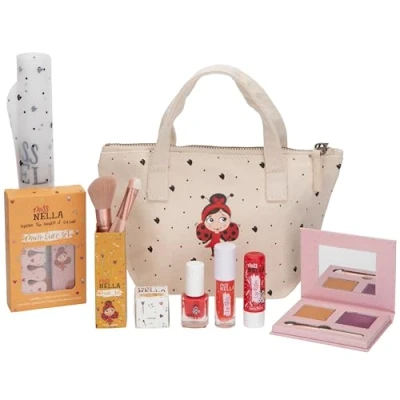 Abbildung von Miss Nella Kinder Make up und Nagellack Set für kleine Mädchen, hypoallergen, dermatologisch getestet, ungiftig, Kosmetiktasche aus Segeltuch, sicher lustig (Sprinkles &amp; Sparkles Pink)