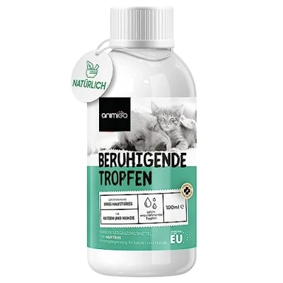 Abbildung von animigo Beruhigungsmittel für Hunde &amp; Katzen 100ml Entspannungs Anti Stress Mittel Haustiere Mit L Tryptophan, Vitamin D3, Zink, Taurin Gelassenheit bei Stress, Feuerwerk, Unruhe Reisen