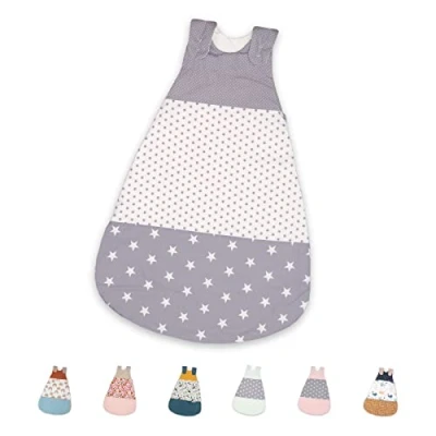 Abbildung von ULLENBOOM Schlafsack Baby 0 3 Monate, 56/62, OEKO TEX Materialien, Graue Sterne (Made in EU), 2,5 TOG Neugeborene Ganzjährig für Frühling, Herbst und Winter