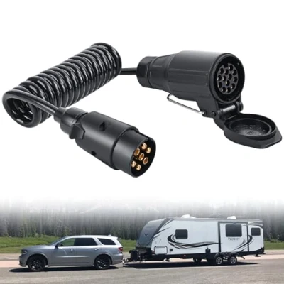 Abbildung von Bacxzomx 2M Anhänger Verlängerungskabel 7 auf 13 Polig Adapter, Spiralkabel Anhängerkabel für Caravan, Wohnwagen, PKW, LKW, Trecker, Bootstrailer, 12V Kabel