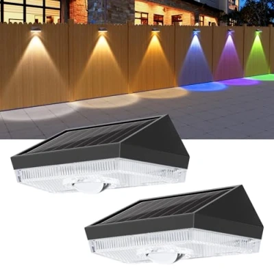 Abbildung von ELLASAY Solar Wandleuchte Außen Garten: 10 Farbmodi RGB LED Solarlampen Aussen IP65 Wasserdicht Farbe Beleuchtung Deko für Zaun Terrasse Balkon 2 Stück