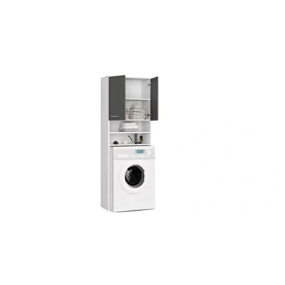 Abbildung von BDW Waschmaschinenschrank 180x64x30 cm, Badezimmer Hochschrank, Badezimmerschrank Hoch, Möbel, Bad Schrank Badezimmerschrank, Badregal, Waschmaschine, Weiß/Grau