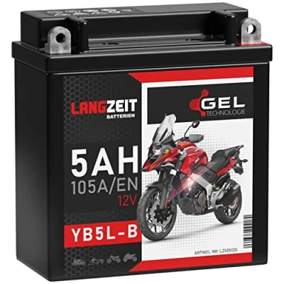 Abbildung von LANGZEIT YB5L B Gel Motorradbatterie 12V 5Ah 105A/EN Batterie Roller doppelte Lebensdauer entspricht 50512 CB5L 12N5.5 3B vorgeladen auslaufsicher wartungsfrei ersetzt 4Ah