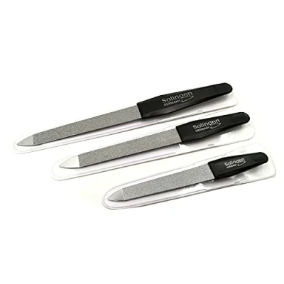 Abbildung von 3 Profi Nagelfeilen Solingen Saphir Feile Maniküre Nagelfeile Metall Fein Grob Set schwarz Solinger Qualität