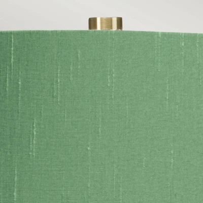 Abbildung von Elstead Lighting ISLA AB TL GREEN Tischleuchte E27 1x60W Keramik/Stahl weiß/Altmessing, Kunstseide Okra grün H:64cm B:36cm Ø36cm mit Schalter