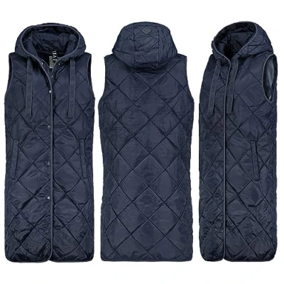 Abbildung von SUBLEVEL Steppweste Lange Stepp weste Kapuze Übergangs Herbst Winter Windbreaker Long