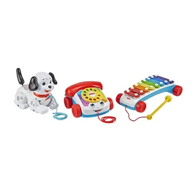 Abbildung von Fisher Price GVF68 Geschenkset mit klassischen Spielzeugen zum Ziehen, 3 Spielzeuge Babyspielzeug ab 12 Monaten