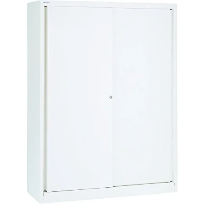 Abbildung von BISLEY Schiebetürenschrank ECO, 3 Fachböden, 4 OH, Metall, 696 Verkehrsweiß, 43 x 120 163.7 cm