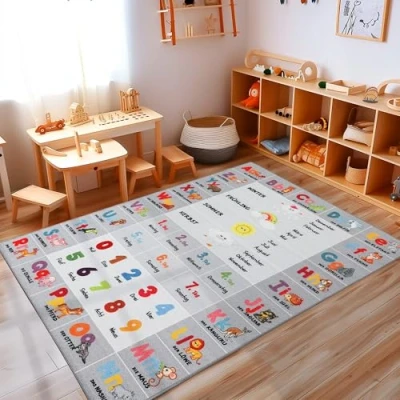 Abbildung von Kinderteppich Alphabet Buchstaben Zahlen Tiere, Carpettex, Rechteckig, Höhe: 7 mm, Teppich Kinderzimmer Rutschfest Waschbar