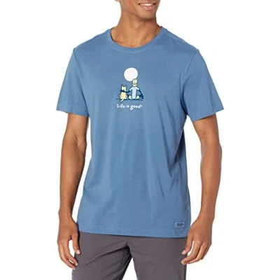 Abbildung von Life Is Good Unisex Erwachsene Crusher Tee, Short Sleeve Cotton Graphic, Jake and Rocket Moon T Shirt, Vintage Blau, L