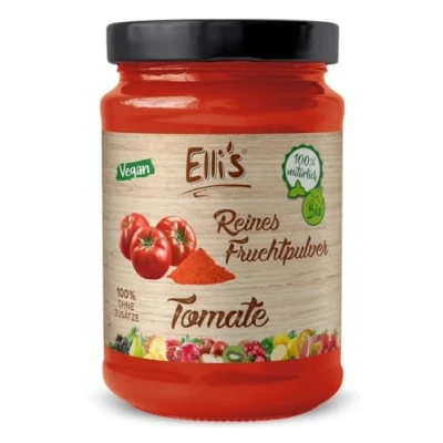 Abbildung von Tomate Fruchtpulver Gefriergetrocknet 100 Gramm im Glas aus ganzer Frucht