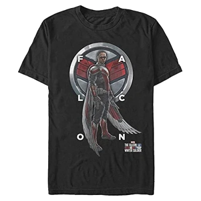 Abbildung von Marvel Unisex The Falcon And Winter Soldier Grid Text Organic Short Sleeve T shirt, Schwarz, S