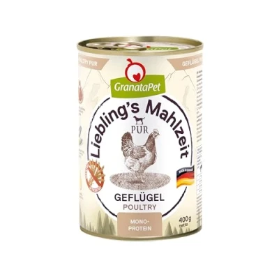 Abbildung von GranataPet Liebling&#039;s Mahlzeit Geflügel PUR, Nassfutter für Hunde, Hundefutter ohne Getreide &amp; Zuckerzusätze, Alleinfuttermittel mit hohem Fleischanteil hochwertigen Ölen, 6 x 400 g