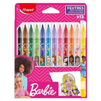 Abbildung von Maped Filzstifte BARBIE x12 leuchtende Farben fest eingefasste, weiche Spitze: Ø 2,8 mm Schreiblänge &gt; 220 m