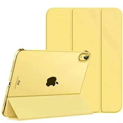 Abbildung von MoKo Hülle für ipad 10 Generation 2022, 10,9 Dünne Leichte PU Leder Tablet mit Auto Schlaf/Aufwach Funktion Transluzente PC Rückseite, Hellgelb