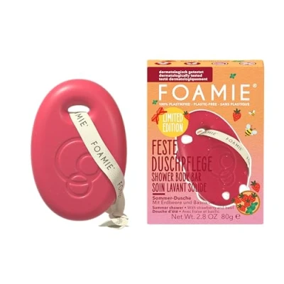 Abbildung von Foamie Feste Duschpflege Berry Basilicious Fruchtig frischer Duft mit Erdbeere &amp; Basilikum 3 in 1: reinigt, pflegt massiert Hautfreundlicher pH Wert Ohne Plastik, ideal für empfindliche Haut