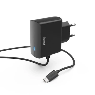 Abbildung von Hama Ladegerät Micro USB, 6W (USB Ladegerät, für Handy, Smartphone, Ladekabel USB Ladeadapter, Ladestecker, Netzteil, integriertes Ladekabel, klein, Kabel 1m) schwarz