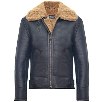 Abbildung von Infinity Leather Herren Braun Ingwer B3 Shearling Schaffell WW 2 Bomber Leder Jacke XS