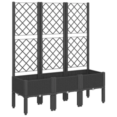 Abbildung von vidaXL Pflanzkübel mit Rankgitter, Blumenkübel Rattan Optik, Blumenkasten für Terrasse Garten, Gartenspalier Pflanzkasten, Schwarz PP