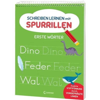 Abbildung von Schreiben lernen mit Spurrillen erste Wörter: Schreibblock vorgeprägten Linien für die Klasse ab 6 Jahren