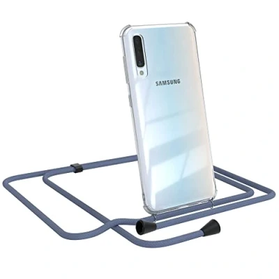 Abbildung von EAZY CASE Handykette kompatibel mit Samsung Galaxy A50 / A30s A50s Handyhülle Umhängeband, Handykordel Schutzhülle, Silikonhülle, Hülle, Stylische Kette, EIS Blau Clips Schwarz