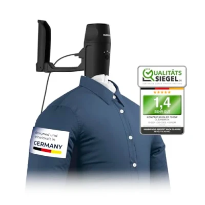 Abbildung von CLEANmaxx Reisebügeleisen automatischer Hemdenbügler PRO KOMPAKT, handlich &amp; platzsparend, 1000 W, 100W,  Bügelgerät mit Bügelpuppe zum Anhängen an die Tür