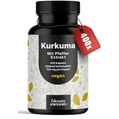Abbildung von Kurkuma Kapseln Hochdosiert 400 (13 Monate) mit 700mg Curcumin &amp; Piperin vegan und Liebe aus Deutschland Curcuma