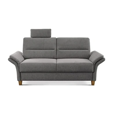Abbildung von CAVADORE 3 Sitzer Sofa Wyk / 3er Couch im Landhausstil mit Federkern, Kopfstütze + Holzfüßen 186 x 90 89 Chenille, Grau