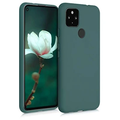 Abbildung von kwmobile Hülle kompatibel mit Google Pixel 4a 5G weiches TPU Silikon Case Cover geeignet für kabelloses Laden Blaugrün