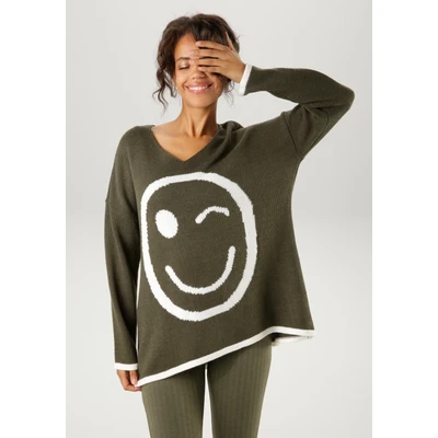 Abbildung von Aniston CASUAL Strickpullover, mit eingestricktem Smiley NEUE KOLLEKTION