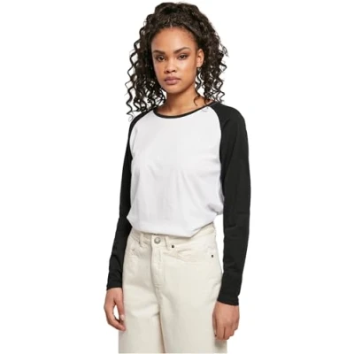 Abbildung von Urban Classics Ladies Contrast Raglan Longsleeve Langarmshirt, Damen, Größe: 5XL, White/black