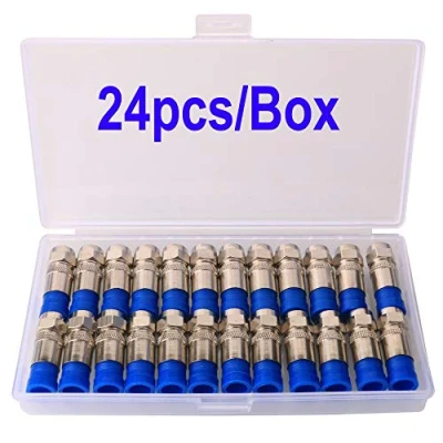 Abbildung von Gebildet 24Stücke SAT F Quick Mount Stecker, RG6 Type Kompressionsstecker für Koaxial Kabel, Antennenkabel, Satellitenkabel, Wasserdicht (Silver)