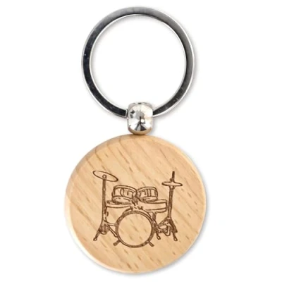 Abbildung von keepdrum Mini Drumset Schlüsselanhänger aus Holz Rund Geschenk für Schlagzeuger