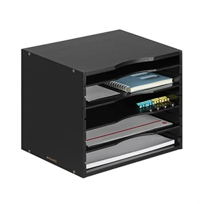 Abbildung von Navaris Briefablage Bambus 33x26x24,5cm 5 Fächer Schwarz/Weiß (1 St)