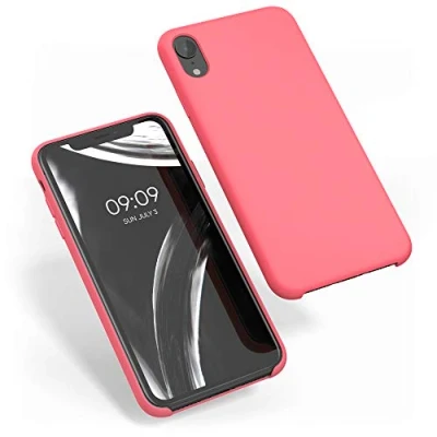 Abbildung von kwmobile Hülle kompatibel mit Apple iPhone XR Silikon Handy Case Handyhülle weiche Oberfläche kabelloses Laden Neon Koralle