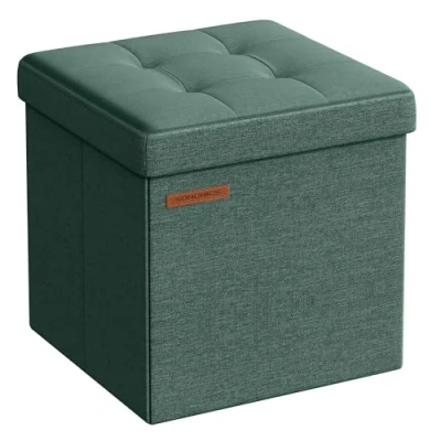 Abbildung von SONGMICS Sitzhocker mit Stauraum, kleine klappbare Sitzbank, 30 x cm Fußbank, Aufbewahrungsbox, bis 130 kg belastbar, für Wohnzimmer Schlafzimmer Schlafsaal, vintagegrün LSF028C01