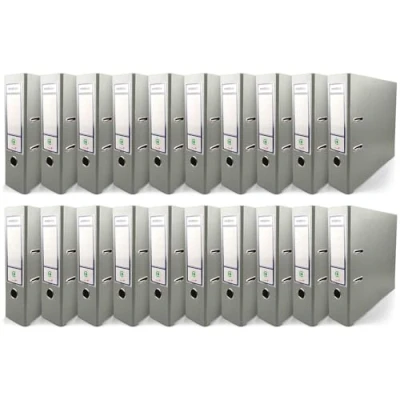 Abbildung von Netuno 20x Akten Ordner Grau DIN a4 Ekobox 2 Ring Mechanik Ringorder 8cm Kunststoff breit Büroordner Plastikordner Briefordner Ringmappe breiter Aktenordner PP farbig