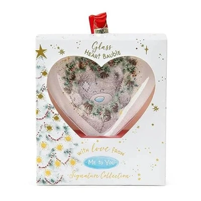 Abbildung von Me To You Bear Tatty Teddy XGT01041 Weihnachtsbaumkugel, Glas, Herzform, Blau, Grau, Rot