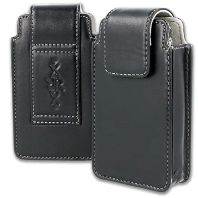 Abbildung von XiRRiX Leder Handy Gürteltasche für Seniorenhandy Tasche kompatibel mit Doro 2414 5030 / artfone cs182 Emporia Pure V25 Euphoria V50 C151 Nokia 105 2017/110 2019 schwarz