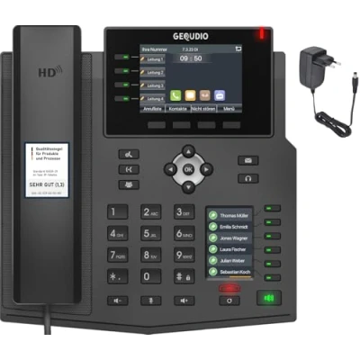 Abbildung von GEQUDIO GX5+ Kabelgebundenes Telefon (IP Tischtelefon mit Netzteil / 2x Farb Display HD Audio Bluetooth)