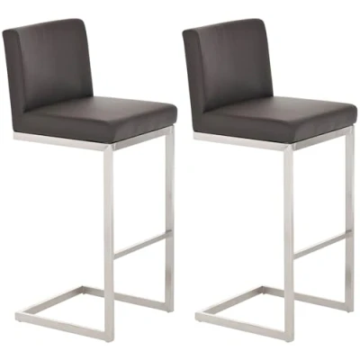 Abbildung von CLP 2er Set Barhocker Paros I Freischwinger Barstuhl Kunstleder Bezug Edelstahl Gestell, Farbe:braun
