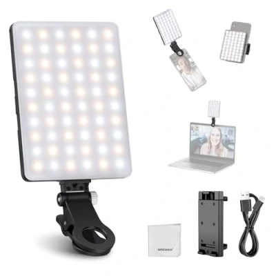 Abbildung von NEEWER Basics Clip on LED Selfie Licht Kompatibel mit iPhone, 2000mAh Wiederaufladbar, Telefon Klammer Halterung &amp; Reinigungstuch, Webcam Laptop Zoom Konferenz Makeup Füll Videolicht, NL 60AI