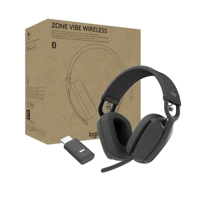 Abbildung von Logitech Zone Vibe Wireless Bluetooth Kopfhörer mit Mikrofon Geräuschunterdrückung, USB A, C, zertifiziert für Google Meet, Voice, Zoom, Mac/PC Grau