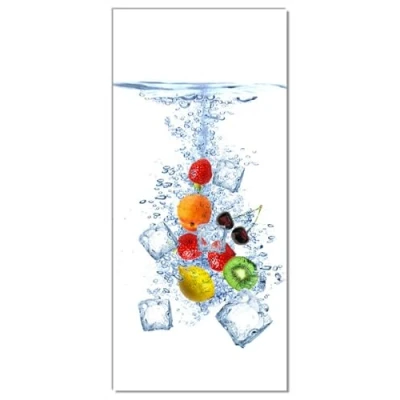 Abbildung von Wallario Selbstklebende Türtapete Obst Eiswürfel Mix im Wasser mit weißem Hintergrund Türposter 93 x 205 cm Abwischbar, rückstandsfrei zu entfernen