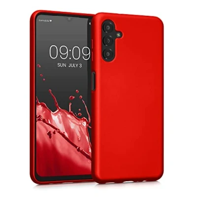 Abbildung von kwmobile Case kompatibel mit Samsung Galaxy A13 5G Hülle Schutzhülle aus Silikon metallisch schimmernd Handyhülle Metallic Dunkelrot