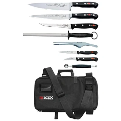 Abbildung von F. DICK Culinary Bag 8 teilig (inkl. Küchenmesser, Fruchtausstecher + Wetzstahl, für bis zu 34 Messer, Textilstoff abwaschbar, Maße 48x25 cm) 81017900, Schwarz