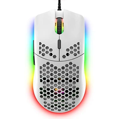 Abbildung von Hoopond M1 Pro Gaming Maus, 69G Honeycomb Shell Extrem leichte kabelgebundene Optical 6 RGB Farbwechselmodi 6400 DPI Taste Programmierbare USB Computer Maus für PC/Mac/Laptop /PS4, weiß