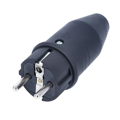 Abbildung von as Schwabe Vollgummi Stecker Schutzkontaktstecker mit doppeltem Schutzkontakt, Leitungen bis max. 2,5mm² für den Außenbereich geeignet, 230V, 16A, IP44, Schwarz, Made in Germany, 61412