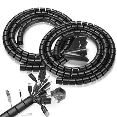 Abbildung von Romon 2 Stück Kabelschlauch, 22mm*1.5 M Spiralschlauch Cable Organizer Mit 1 Kabelclip, Kabelkanal Flexibel Kabelmanagement FüR TV PC,Schwarz