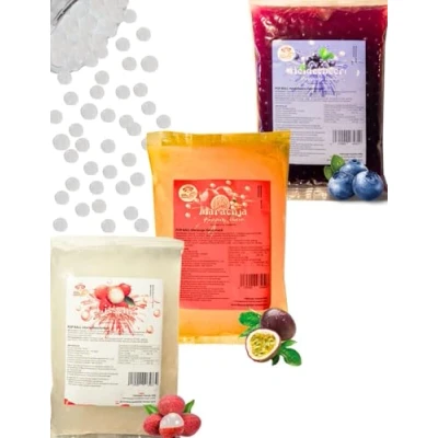 Abbildung von Bubble Tea Popping Boba Mix 3 x 600g Heidelbeer+Maracuja+Litschi Fruchtperlen Natur&amp;Vegan&amp;Glutenfrei Perlen Tee Topping für DIY